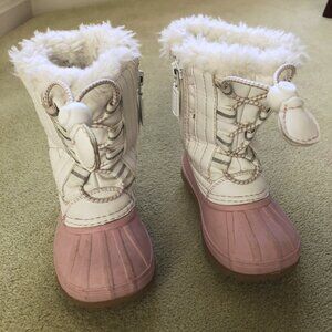 Khombu toddler girl snow boots - white/pink